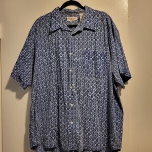 Faded Glory Mens Blue Print Shirt  Short Sleeve Button Up 100% Cotton
